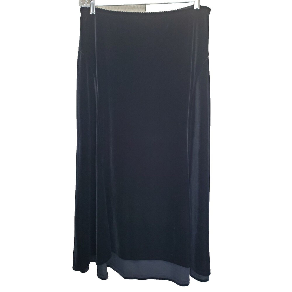 J Jill Stretch Black Velvet Pull-On Maxi Skirt Size Large NWT Old Stock Vintage